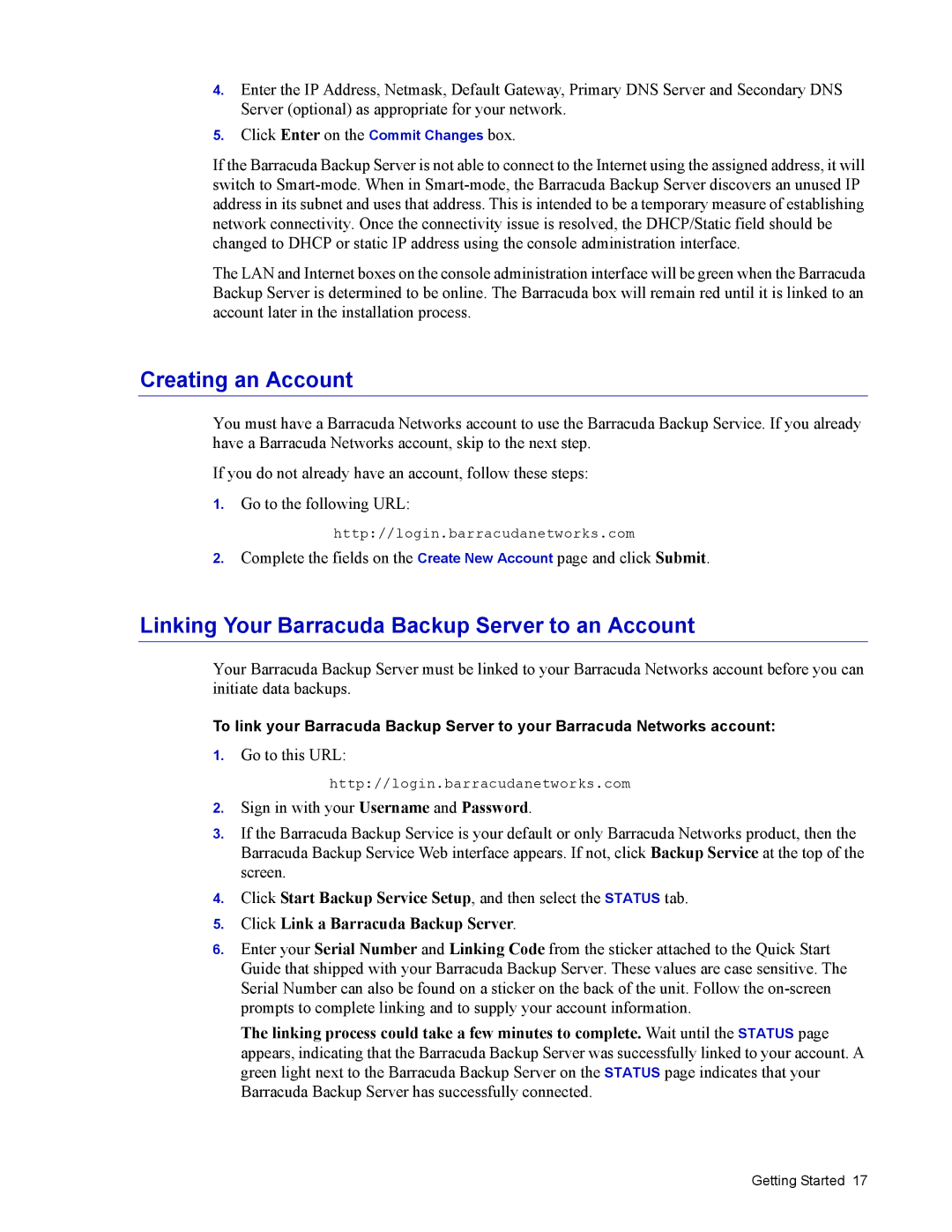 Barracuda Networks 4 manual Creating an Account, Linking Your Barracuda Backup Server to an Account 
