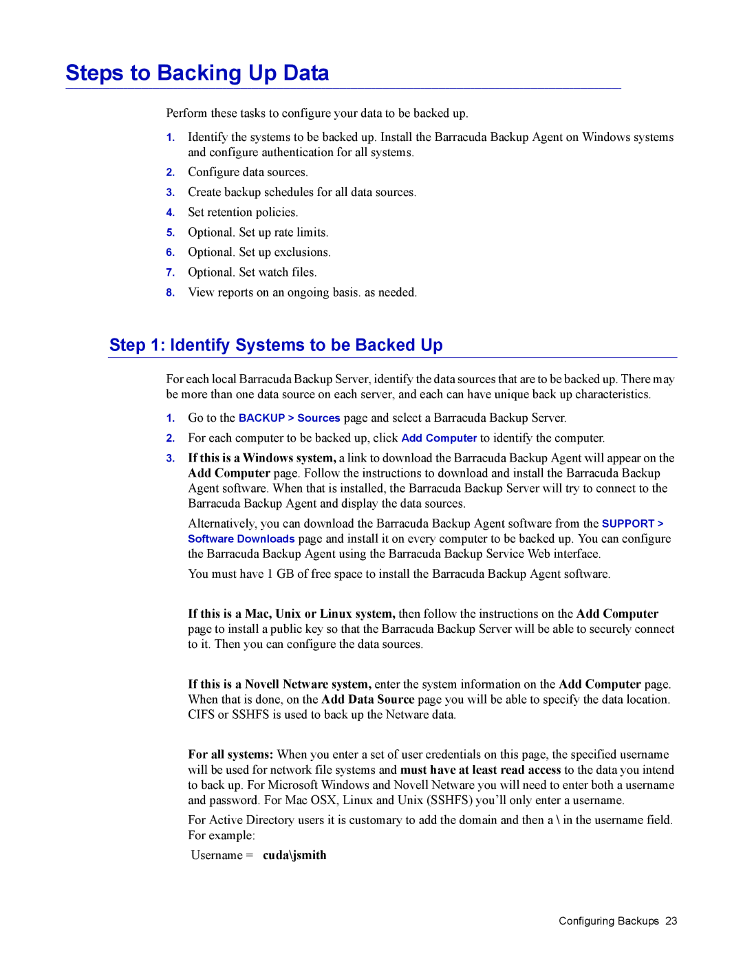 Barracuda Networks 4 manual Steps to Backing Up Data, Identify Systems to be Backed Up 