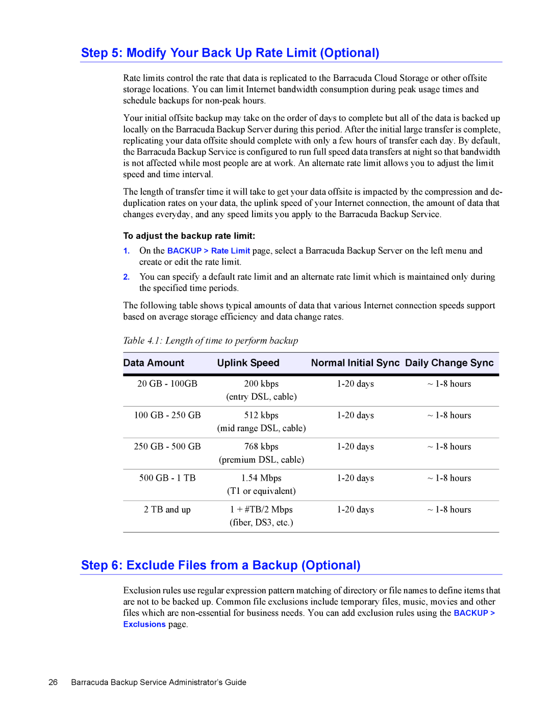 Barracuda Networks 4 manual Modify Your Back Up Rate Limit Optional, Exclude Files from a Backup Optional 