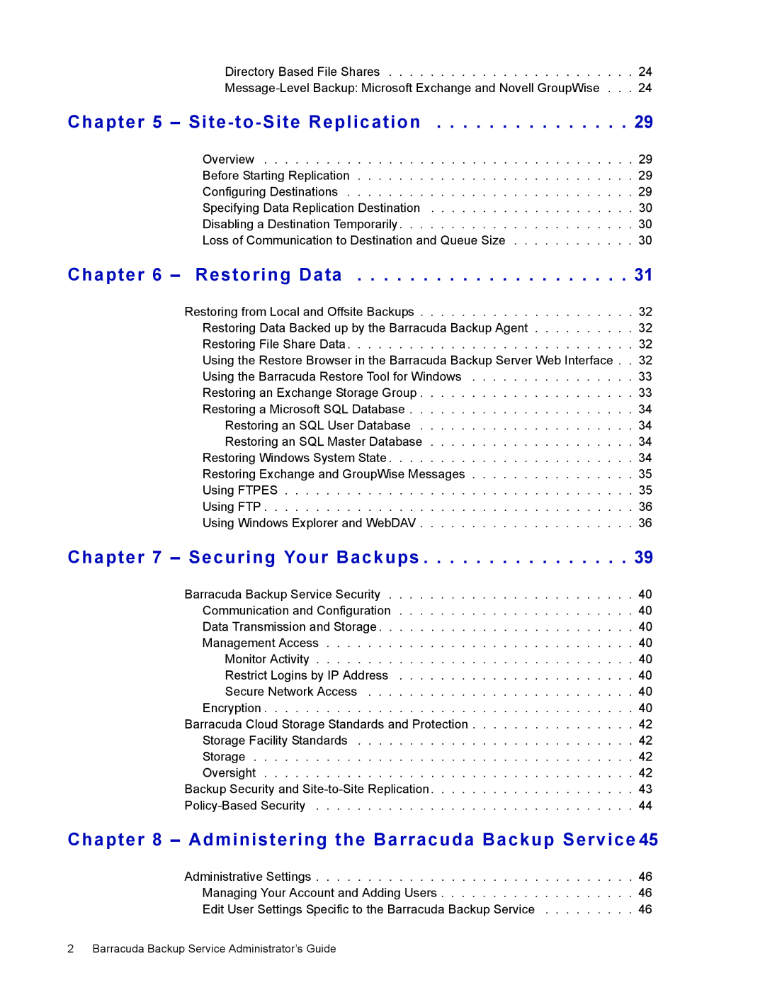 Barracuda Networks 4 manual Site-to-Site Replication, Restoring Data, Securing Your Backups 