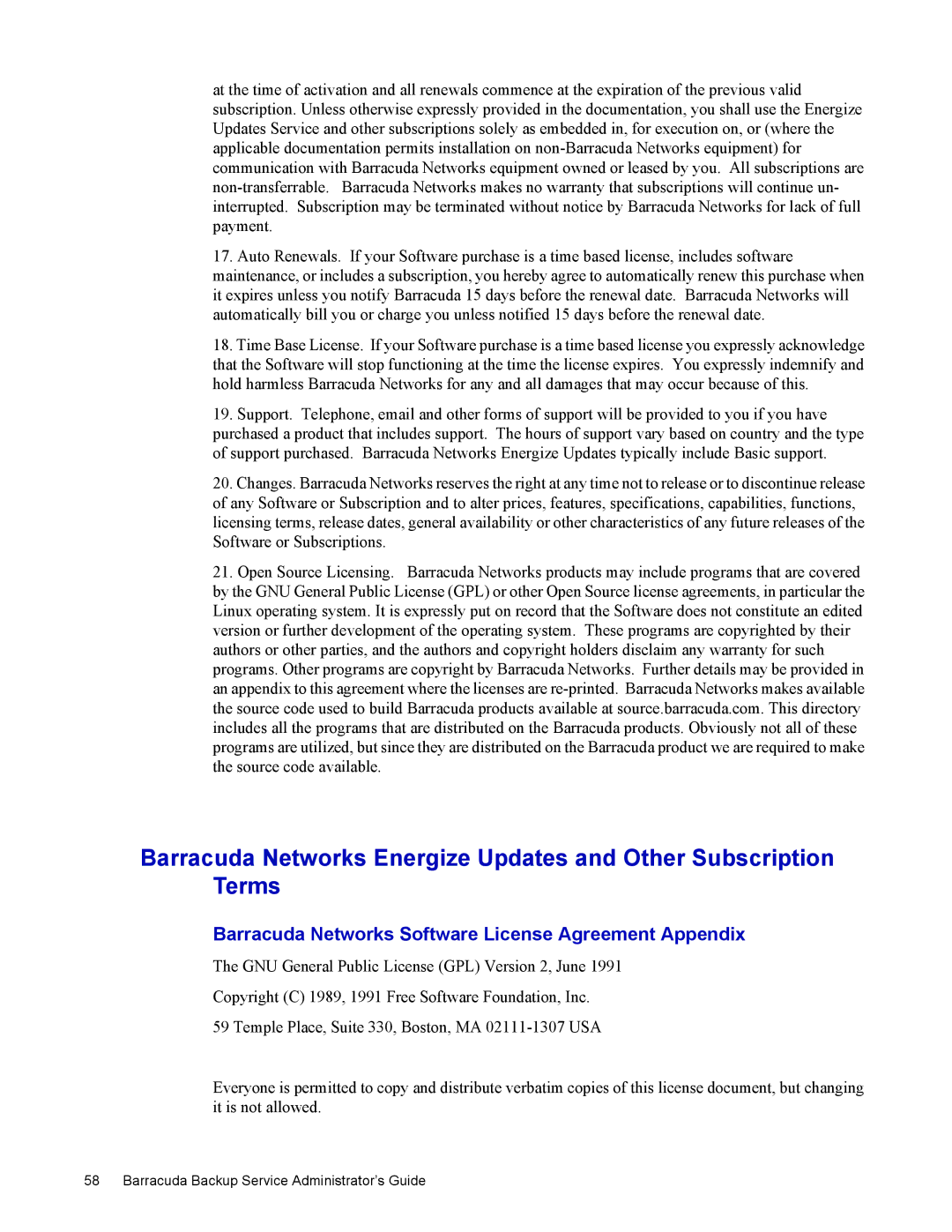 Barracuda Networks 4 manual Barracuda Networks Software License Agreement Appendix 