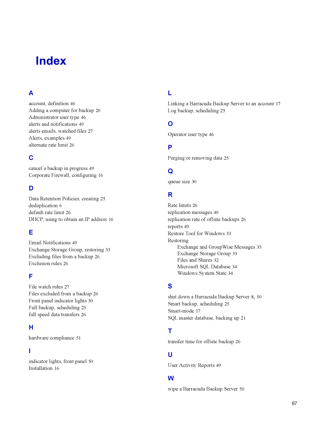 Barracuda Networks 4 manual Index 