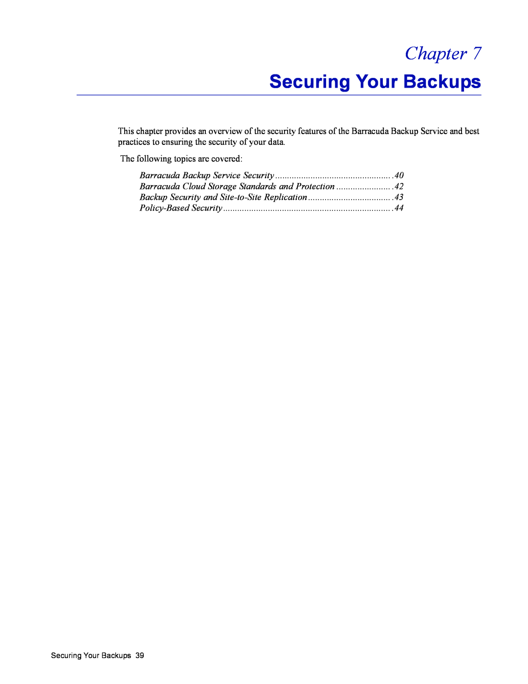 Barracuda Networks 4 manual Securing Your Backups, The following topics are covered, Chapter 