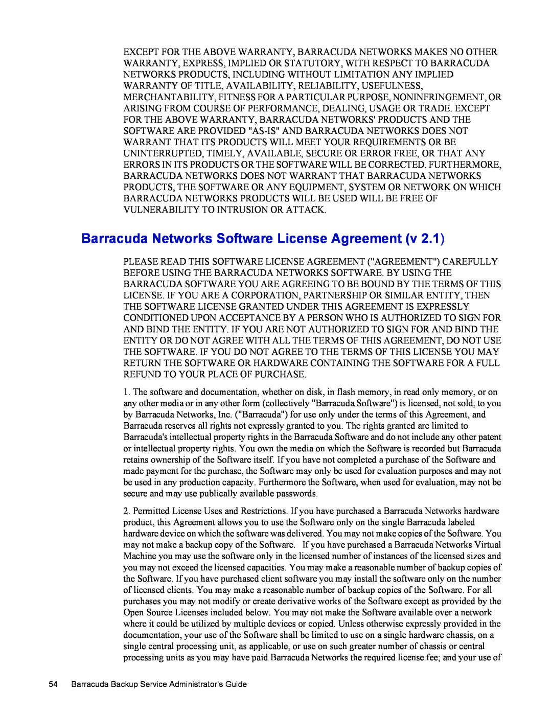Barracuda Networks 4 manual Barracuda Networks Software License Agreement v, Barracuda Backup Service Administrator’s Guide 