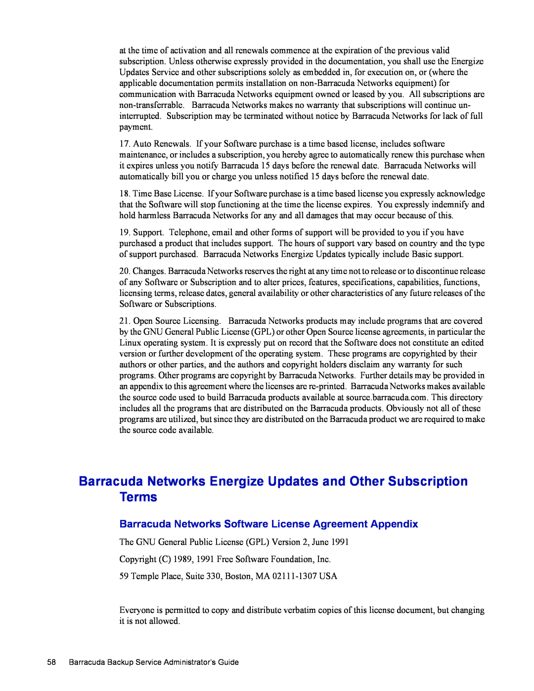 Barracuda Networks 4 manual Barracuda Networks Energize Updates and Other Subscription Terms 