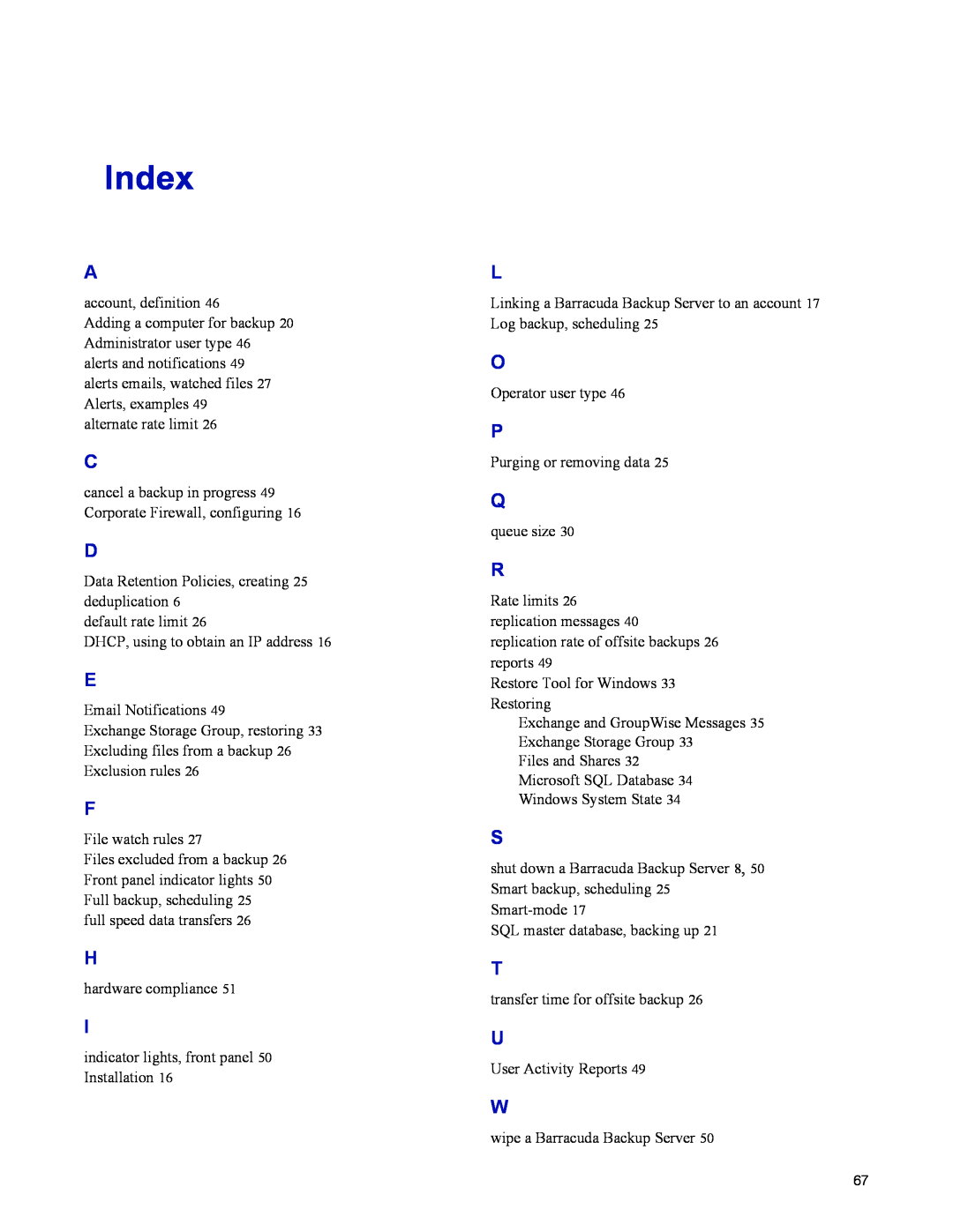 Barracuda Networks 4 manual Index 