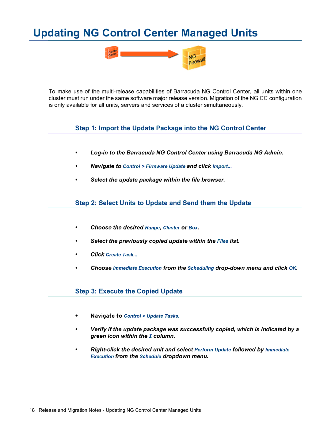 Barracuda Networks 5.0.3 Updating NG Control Center Managed Units, Import the Update Package into the NG Control Center 