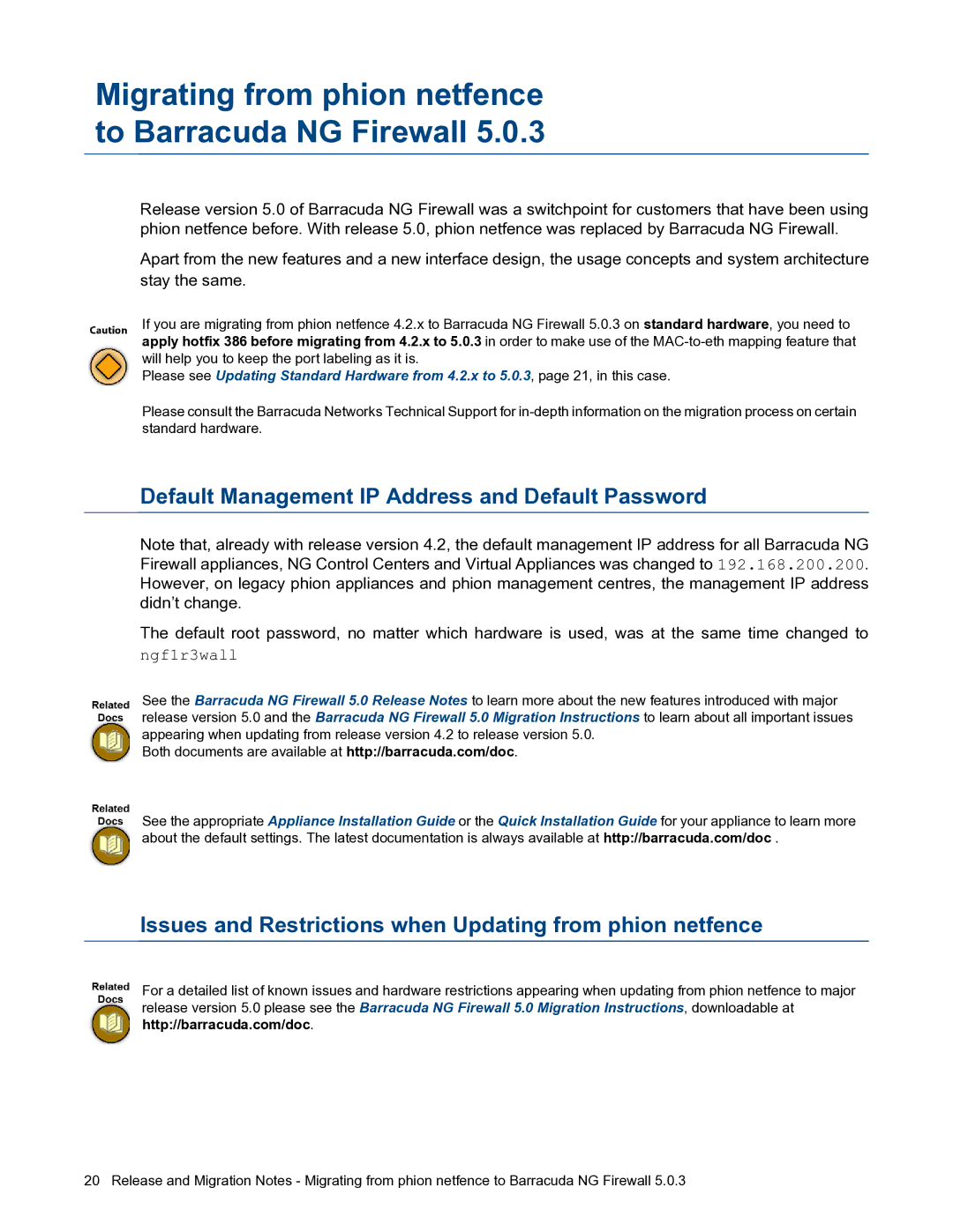 Barracuda Networks 5.0.3 manual Default Management IP Address and Default Password 