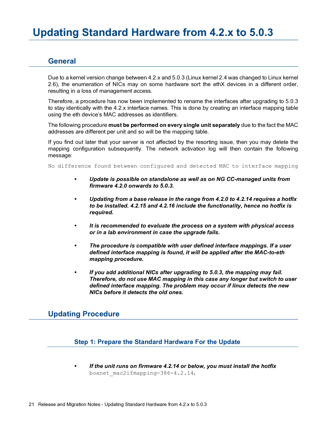 Barracuda Networks 5.0.3 manual Updating Standard Hardware from 4.2.x to, Updating Procedure 