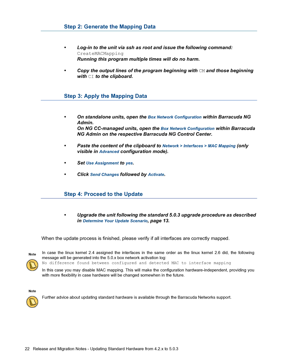 Barracuda Networks 5.0.3 manual Generate the Mapping Data, Apply the Mapping Data, Proceed to the Update 