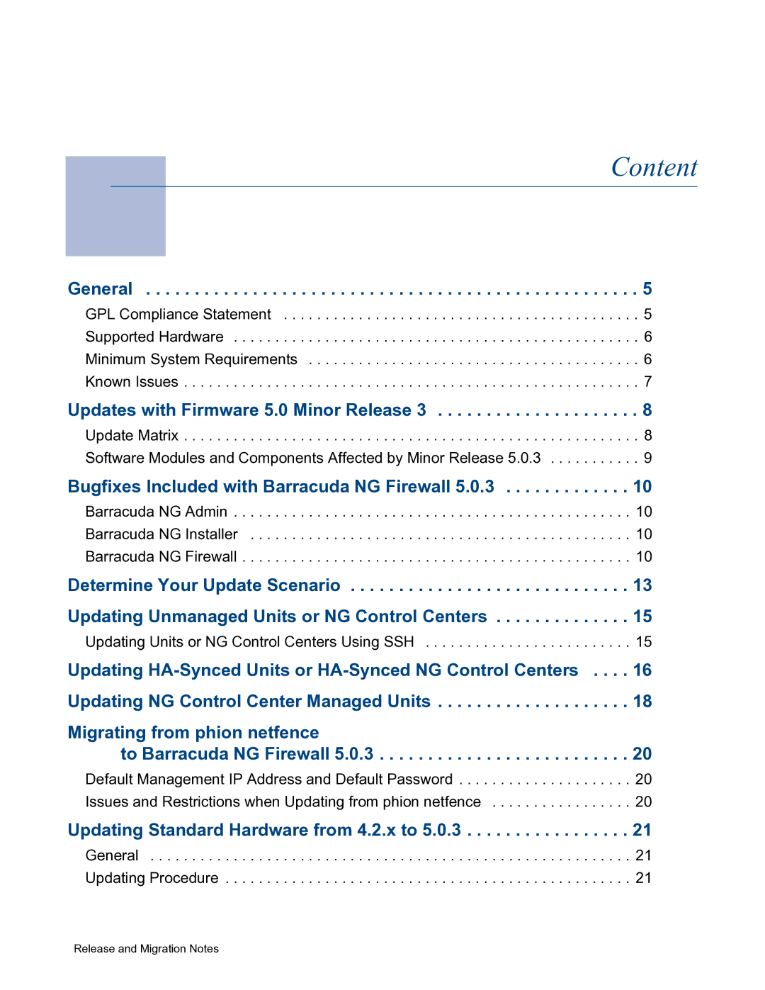 Barracuda Networks General, Updates with Firmware 5.0 Minor Release, Updating Standard Hardware from 4.2.x to 5.0.3 