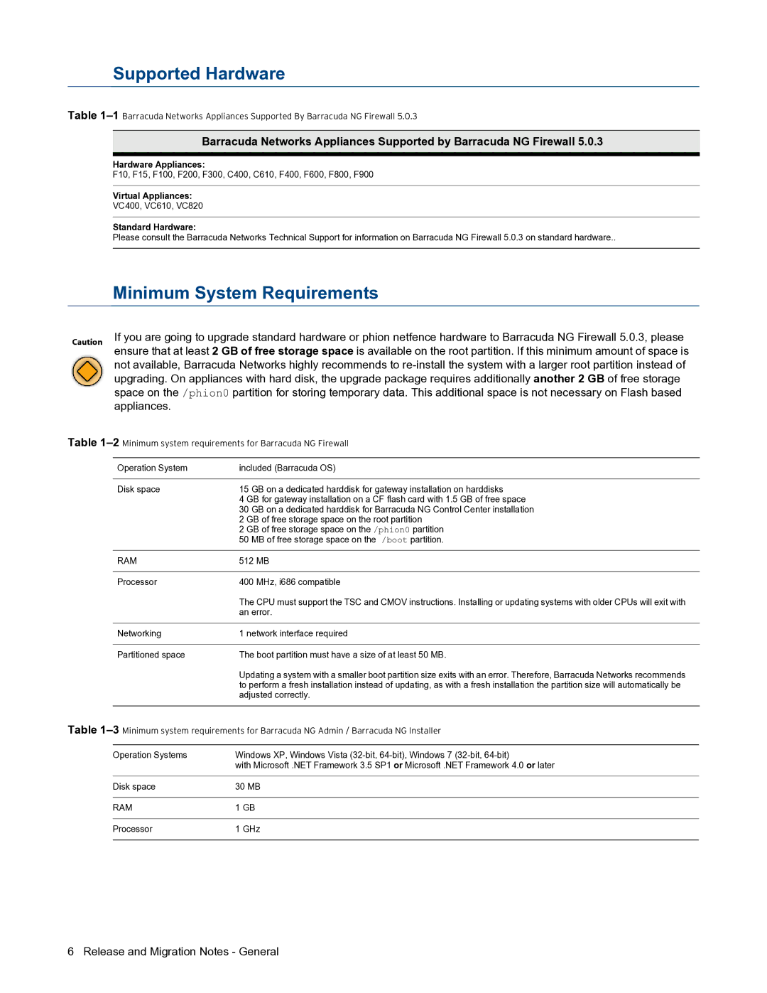 Barracuda Networks 5.0.3 manual Supported Hardware, Minimum System Requirements 