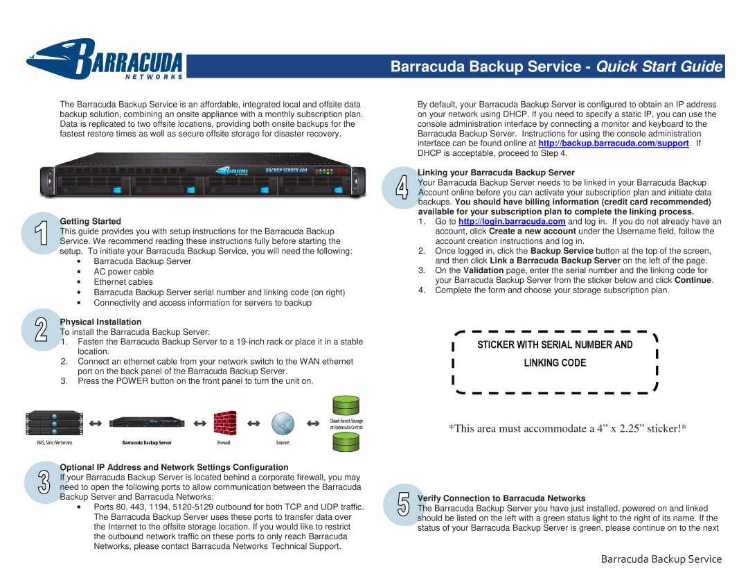 Barracuda Networks Computer Drive quick start Getting Started, Physical Installation, Linking your Barracuda Backup Server 