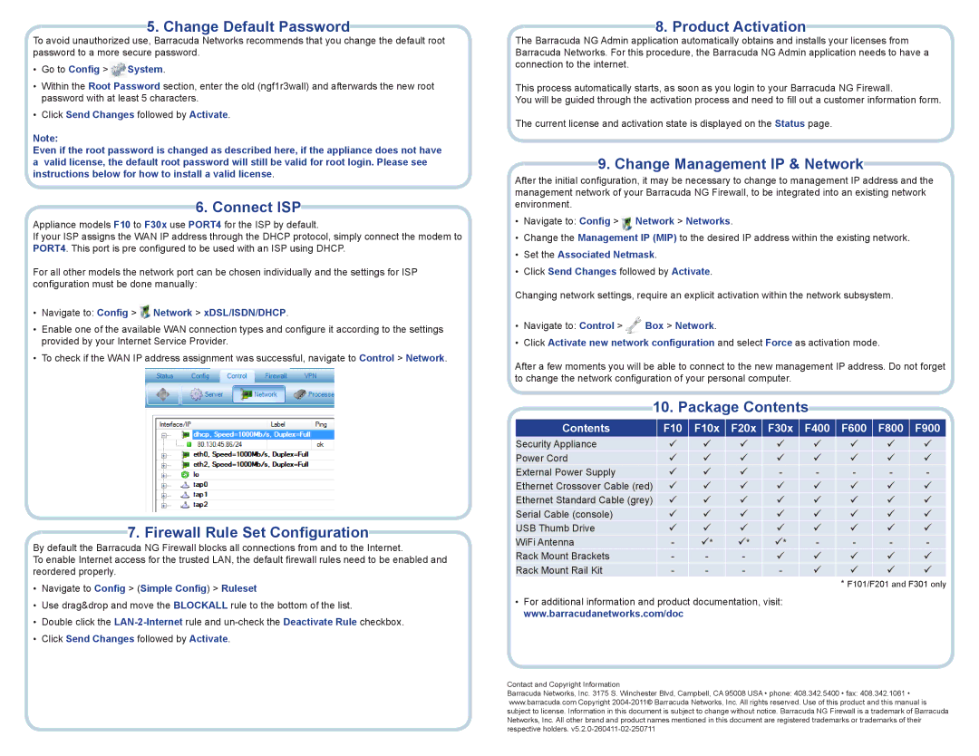 Barracuda Networks Network Hardware quick start Change Default Password, Connect ISP, Firewall Rule Set Configuration 