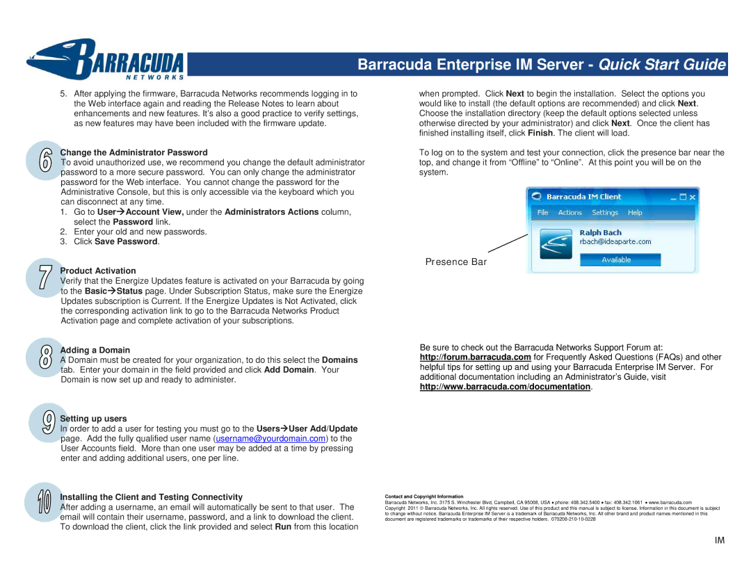 Barracuda Networks Server quick start Presence Bar 