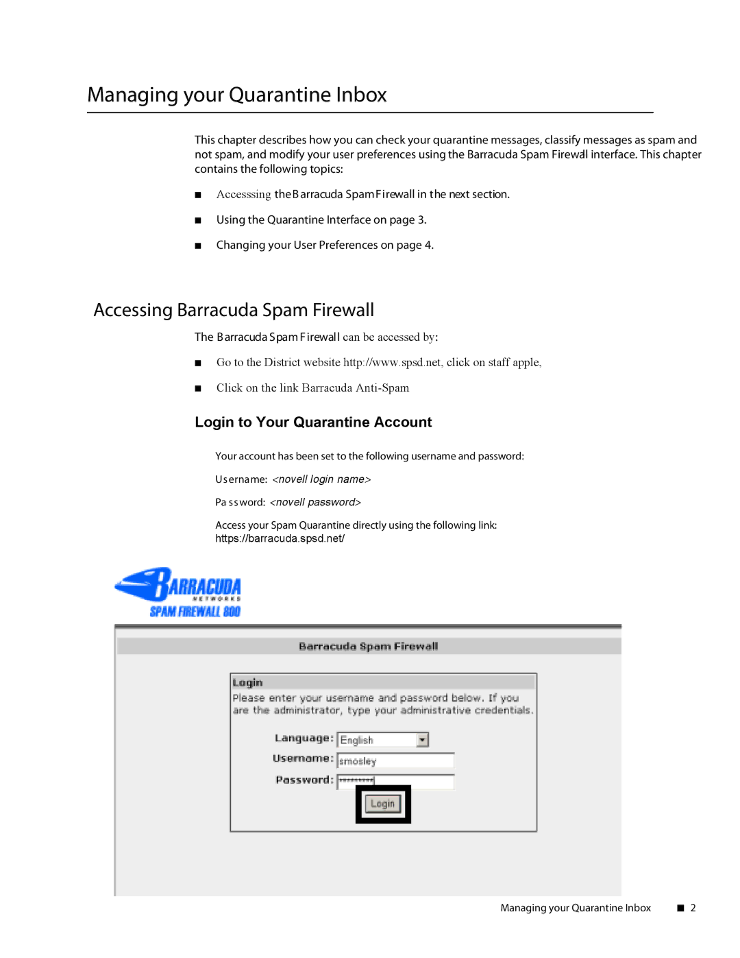 Barracuda Networks Spam Firewall manual Managing your Quarantine Inbox 