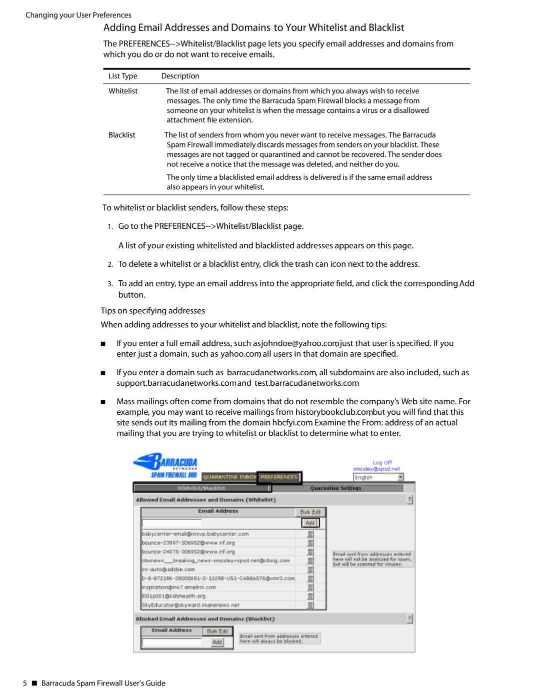 Barracuda Networks manual List Type Description, Barracuda Spam Firewall User’s Guide 