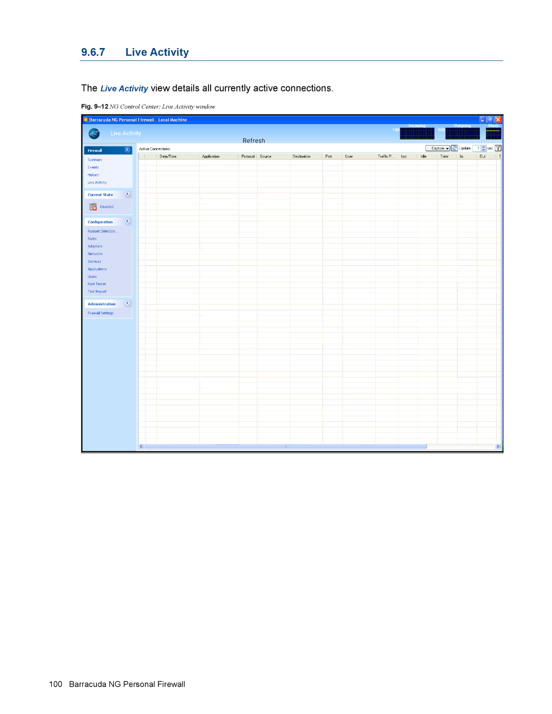 Barracuda Networks VERSION SP4 manual Live Activity view details all currently active connections 