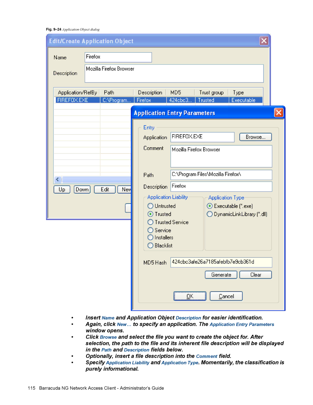 Barracuda Networks VERSION SP4 manual 24Application Object dialog 