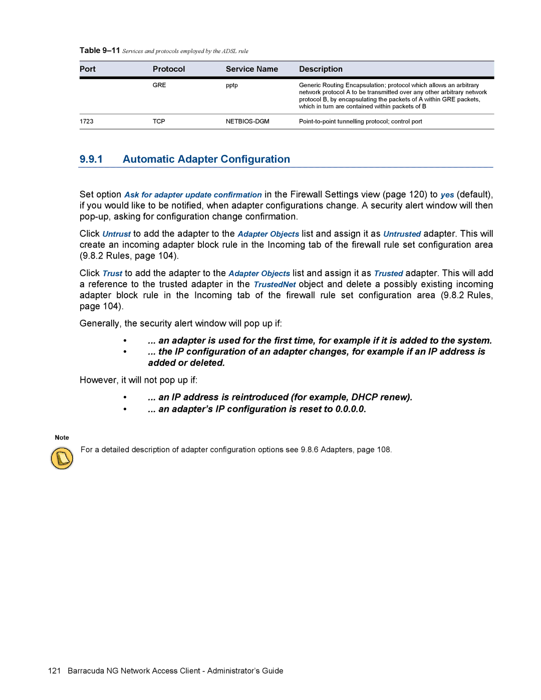 Barracuda Networks VERSION SP4 manual Automatic Adapter Configuration, However, it will not pop up if 