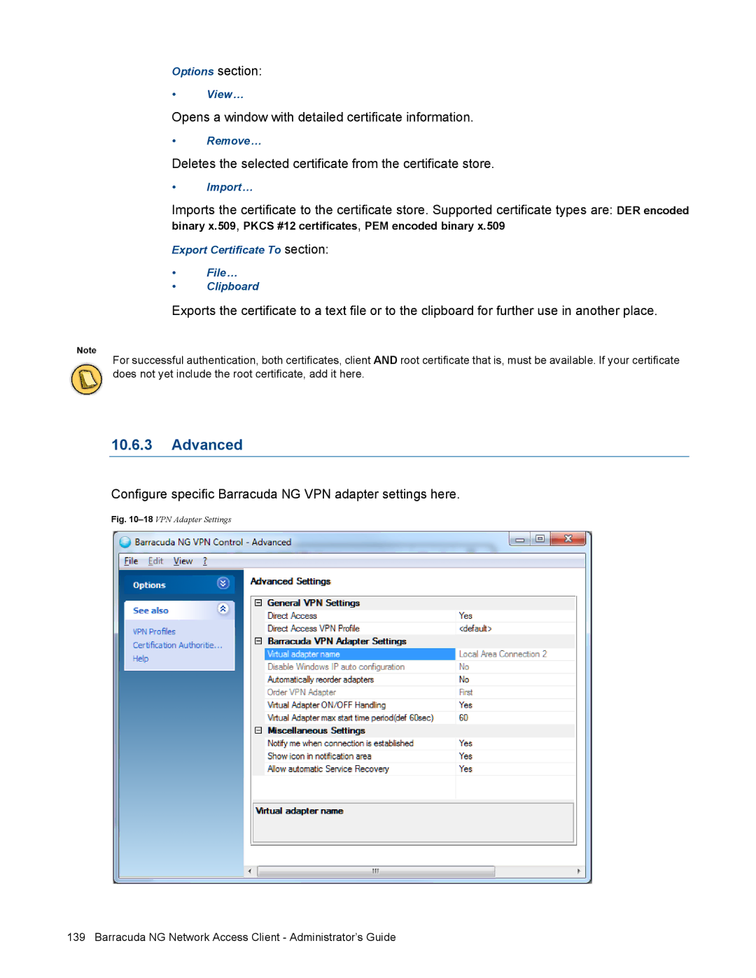 Barracuda Networks VERSION SP4 manual Opens a window with detailed certificate information 