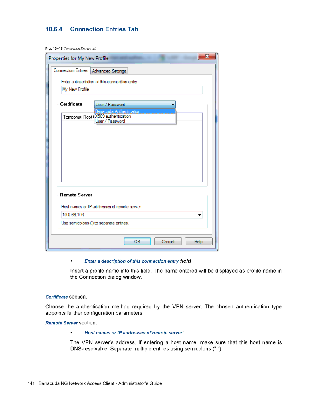 Barracuda Networks VERSION SP4 manual Connection Entries Tab, 19Connection Entries tab 