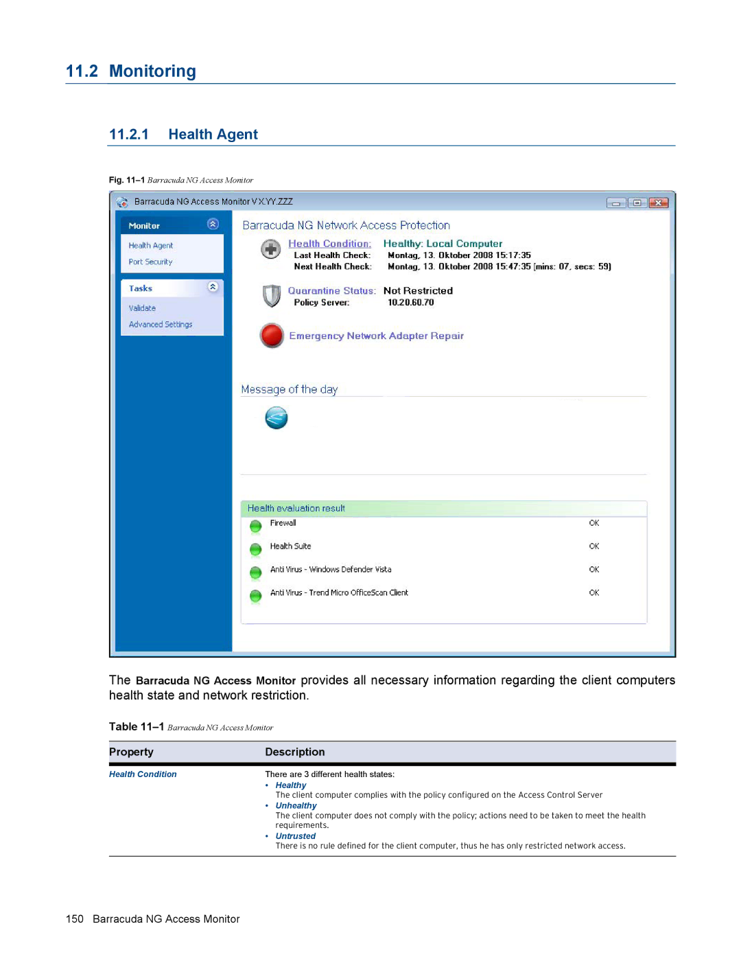 Barracuda Networks VERSION SP4 manual Monitoring, Health Agent 