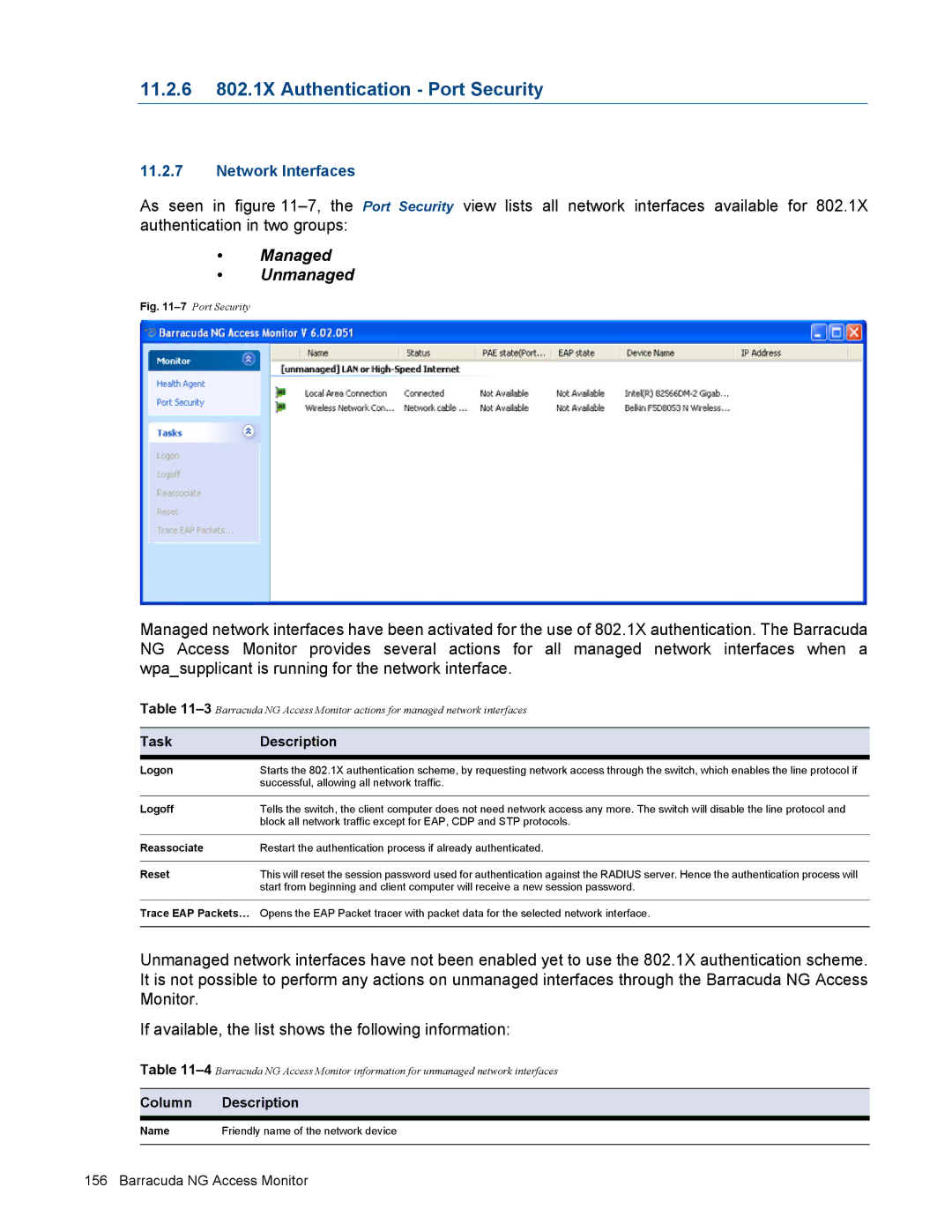 Barracuda Networks VERSION SP4 manual 11.2.6 802.1X Authentication Port Security, Task Description 