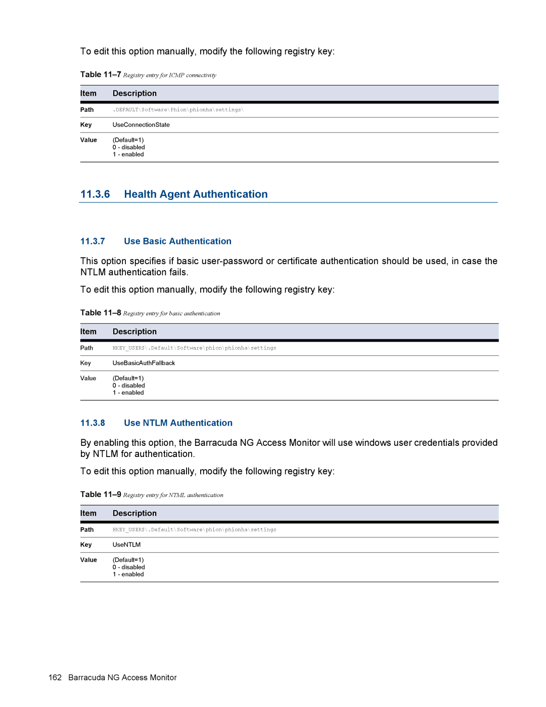 Barracuda Networks VERSION SP4 manual Health Agent Authentication 