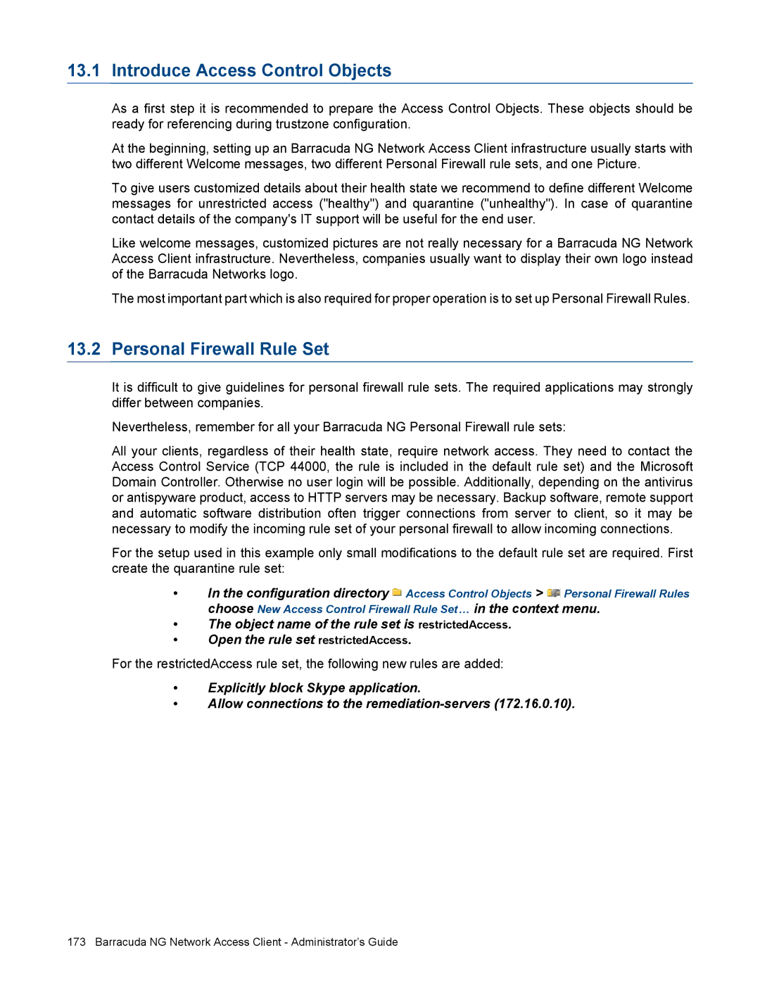 Barracuda Networks VERSION SP4 manual Introduce Access Control Objects, Personal Firewall Rule Set 