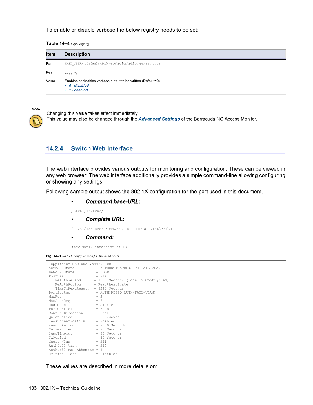 Barracuda Networks VERSION SP4 Switch Web Interface, These values are described in more details on, Key Logging, Path 