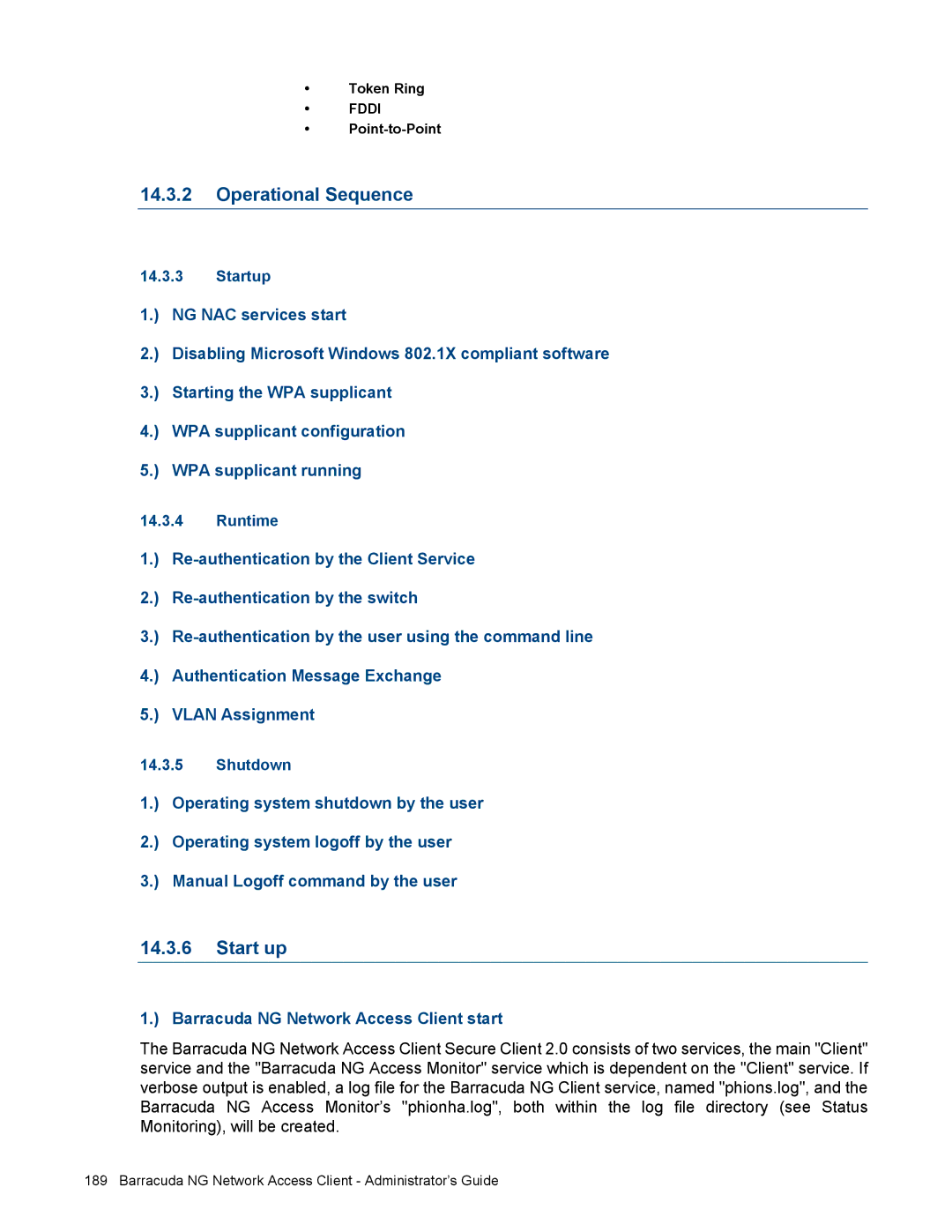 Barracuda Networks VERSION SP4 manual Operational Sequence, Start up, Token Ring, Point-to-Point 