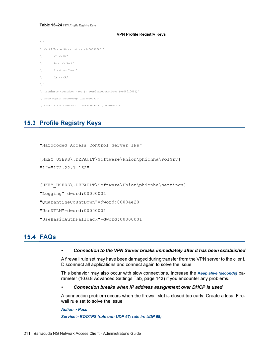 Barracuda Networks VERSION SP4 manual Profile Registry Keys, FAQs 