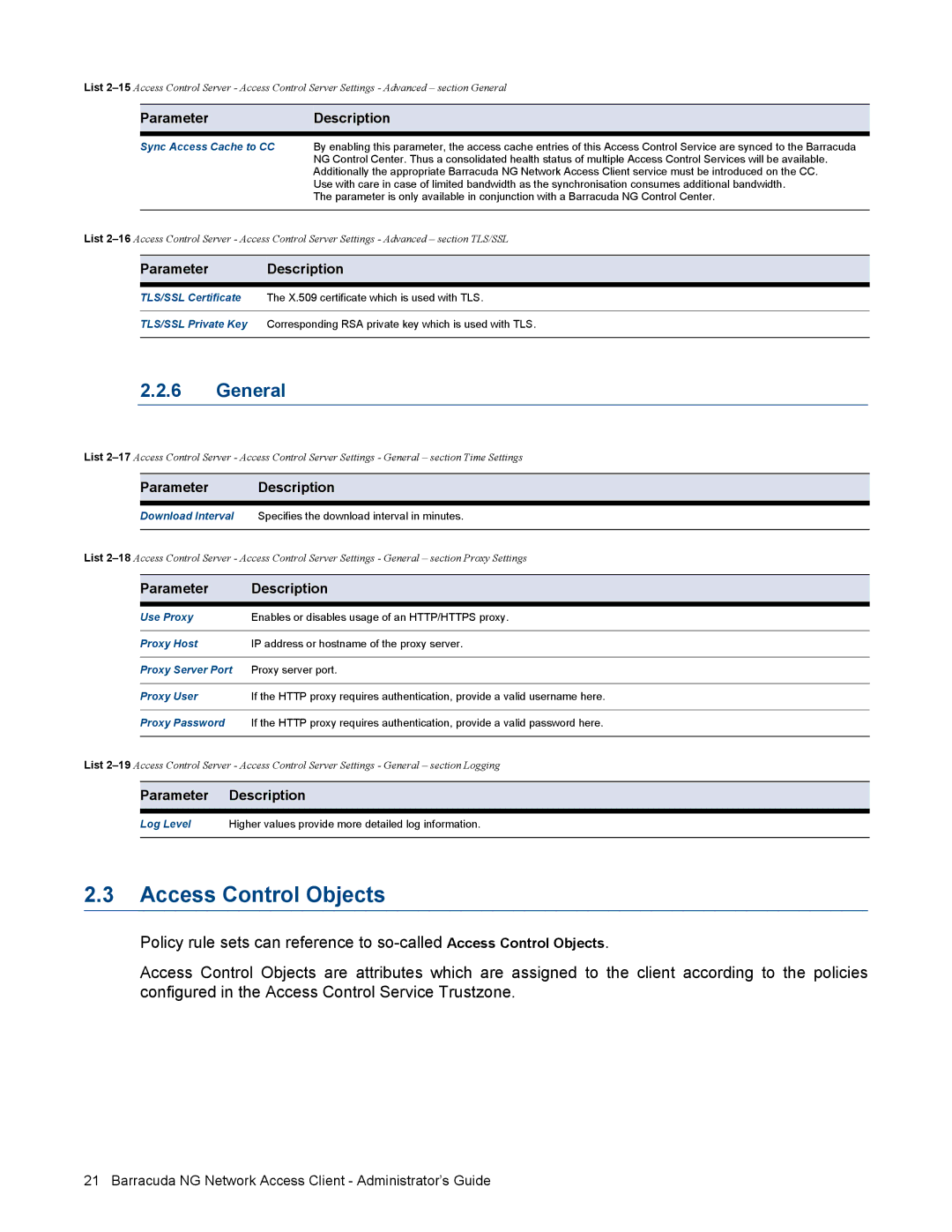 Barracuda Networks VERSION SP4 manual Access Control Objects, General 