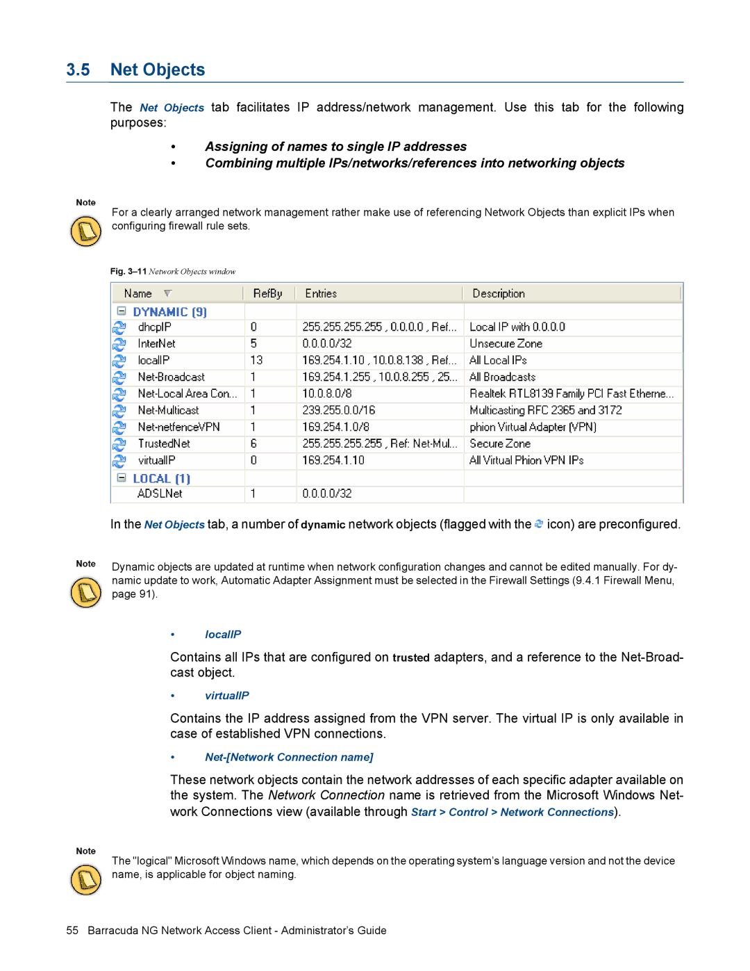 Barracuda Networks VERSION SP4 manual Net Objects, 11Network Objects window 