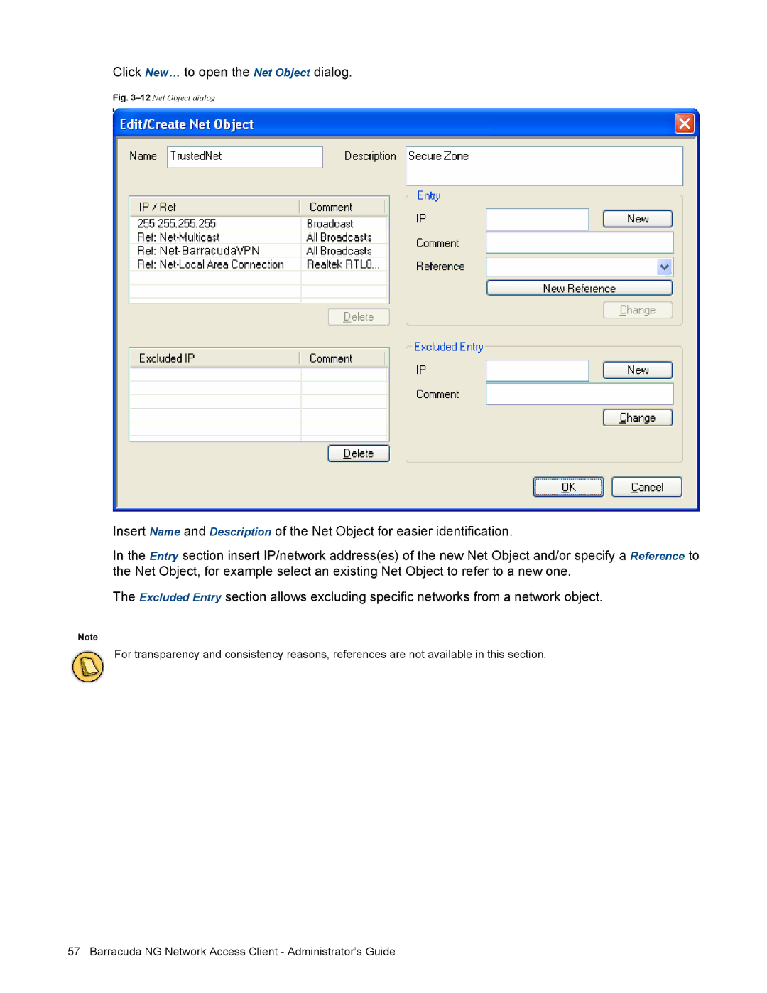 Barracuda Networks VERSION SP4 manual Click New… to open the Net Object dialog, 12Net Object dialog 