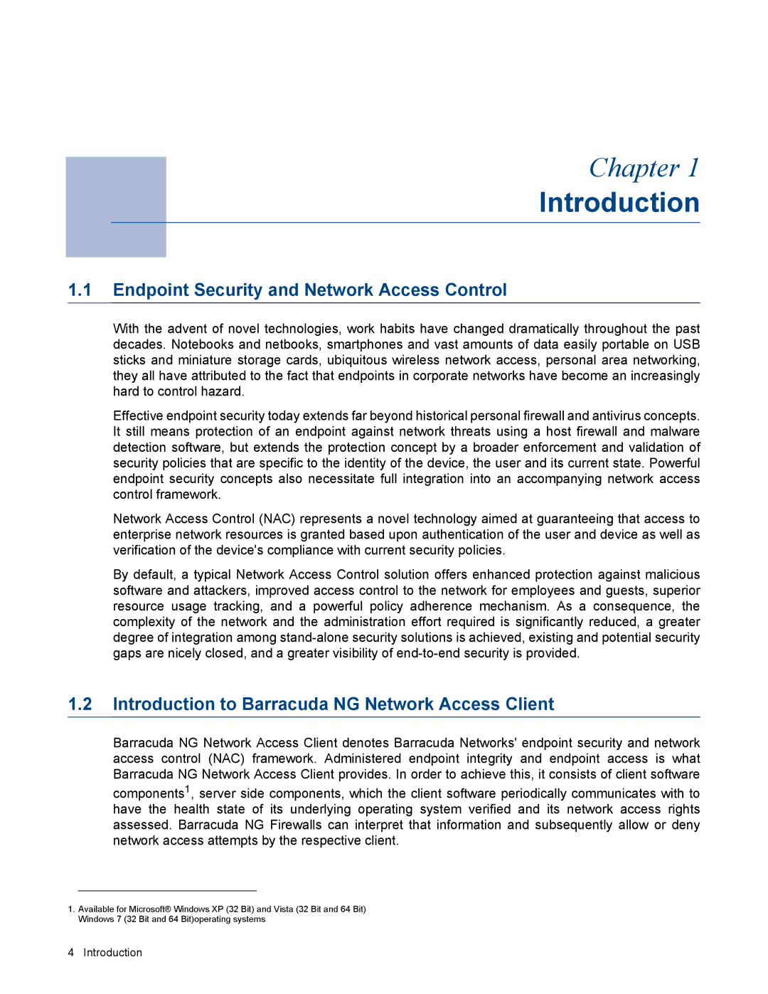 Barracuda Networks VERSION SP4 manual Introduction, Endpoint Security and Network Access Control 