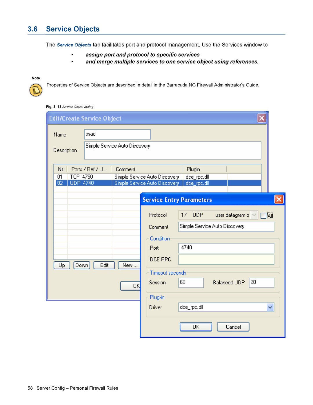 Barracuda Networks VERSION SP4 manual Service Objects, 13Service Object dialog 