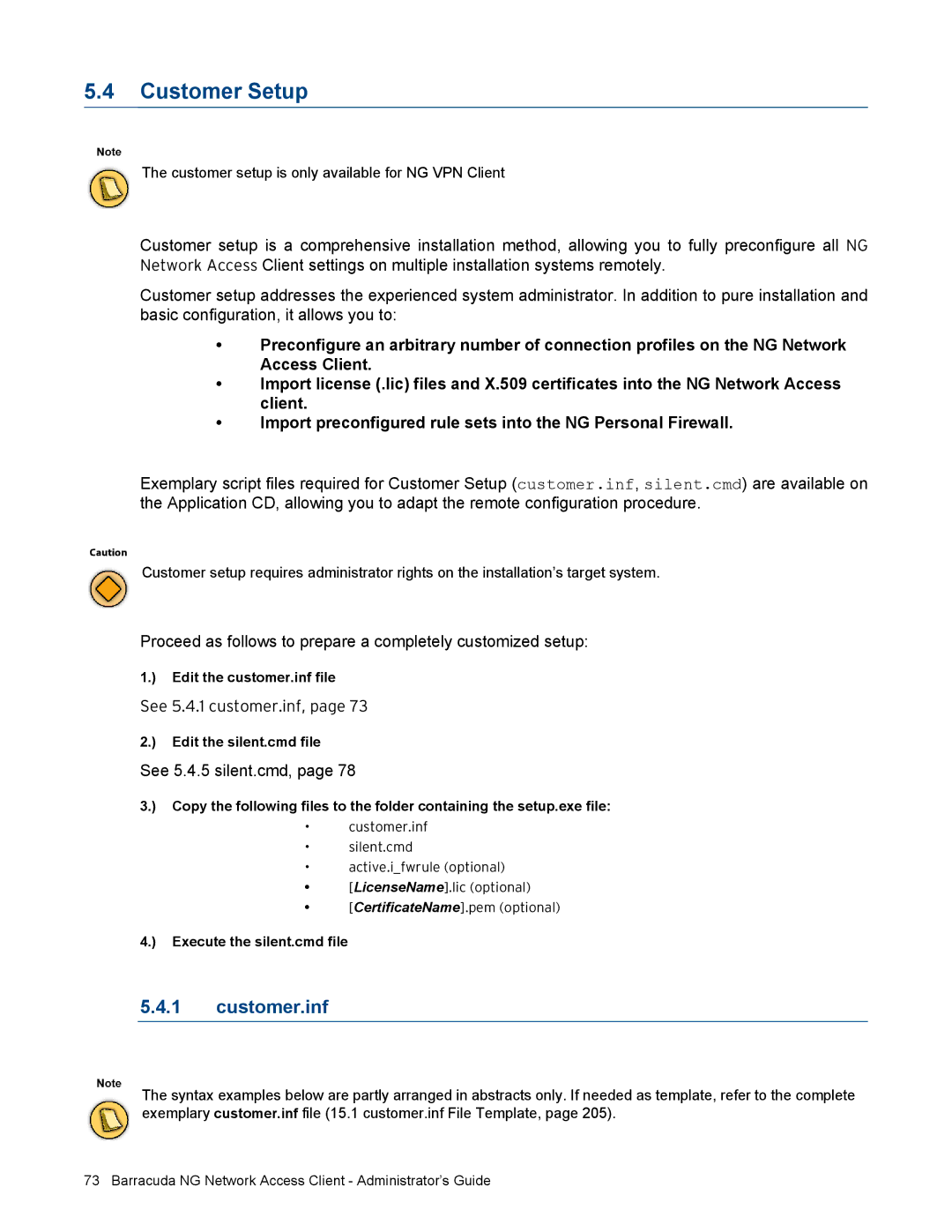 Barracuda Networks VERSION SP4 Customer Setup, Customer.inf, Proceed as follows to prepare a completely customized setup 