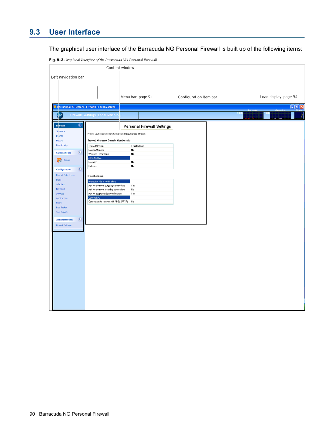 Barracuda Networks VERSION SP4 manual User Interface, 3Graphical Interface of the Barracuda NG Personal Firewall 