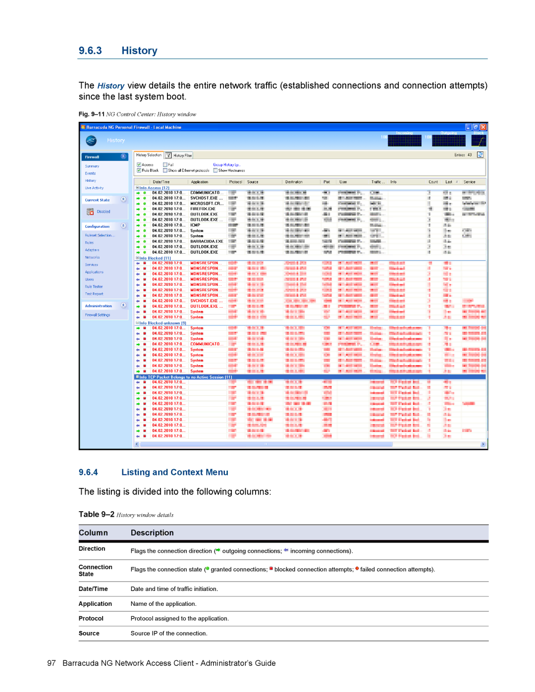 Barracuda Networks VERSION SP4 manual 11NG Control Center History window 