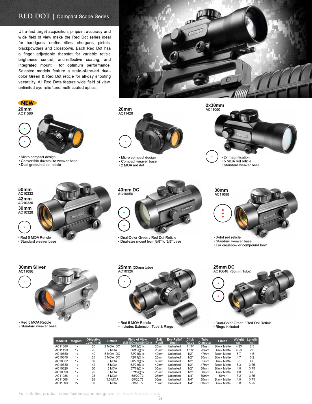 Barska AC10552 manual RED DOT Compact Scope Series 