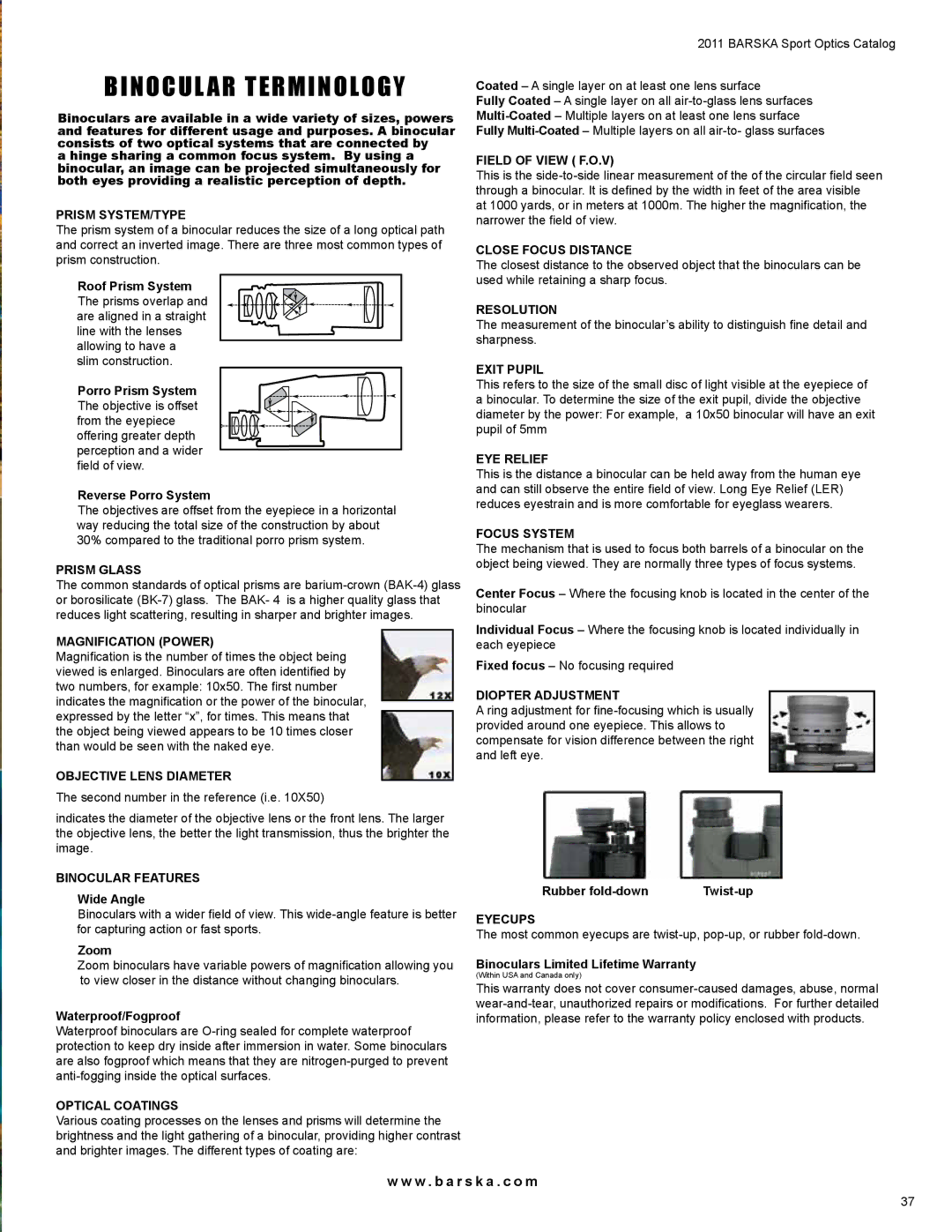 Barska AC10552 Prism SYSTEM/TYPE, Prism Glass, Binocular Features, Close Focus Distance, Focus System, Diopter Adjustment 