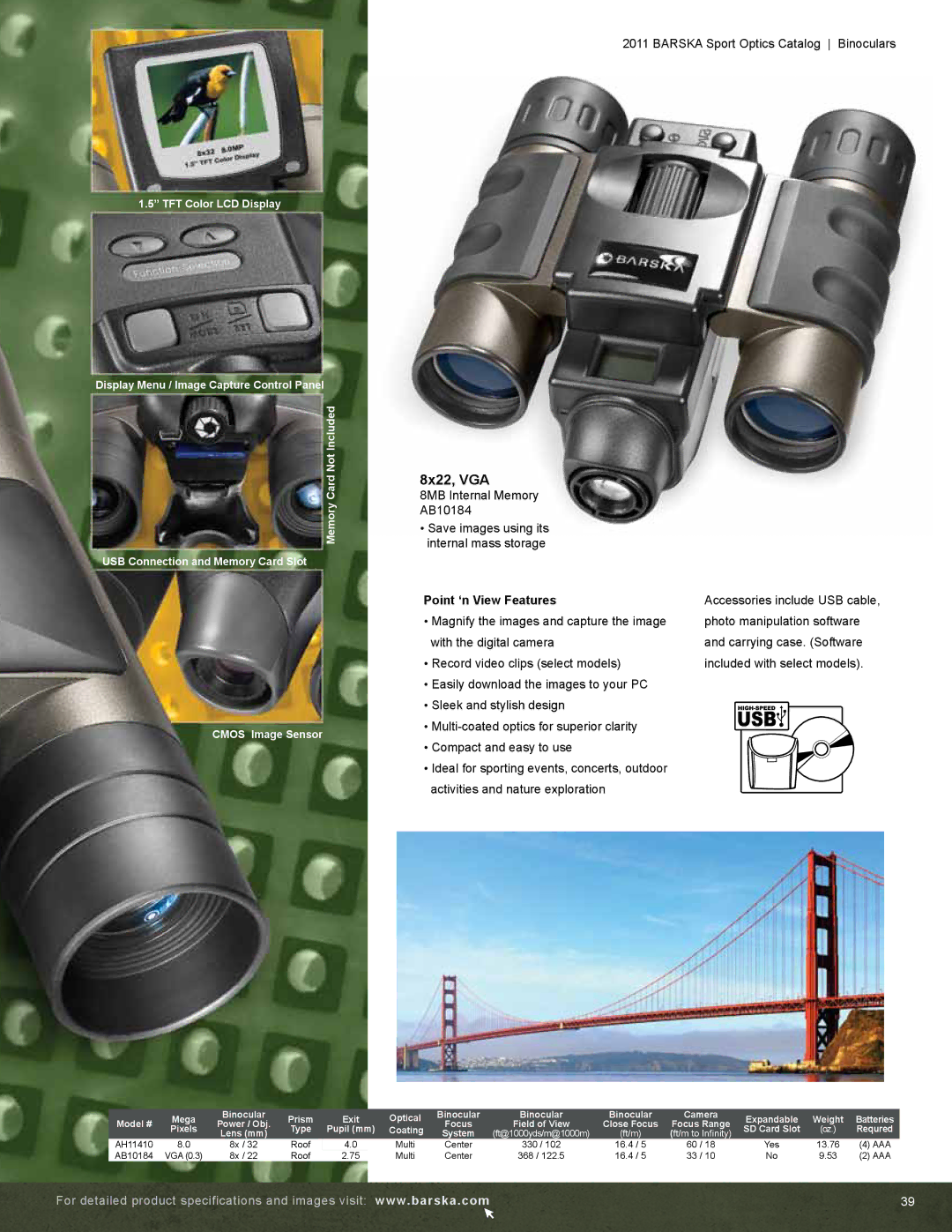 Barska AC10552 8x22, VGA, Point ‘n View Features, Model # Mega Binocular Prism Exit Optical Camera Expandable, Batteries 