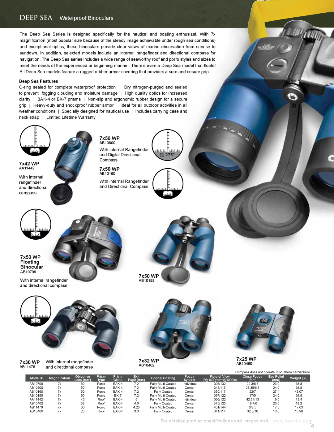 Barska AC10552 manual Deep SEA Waterproof Binoculars 