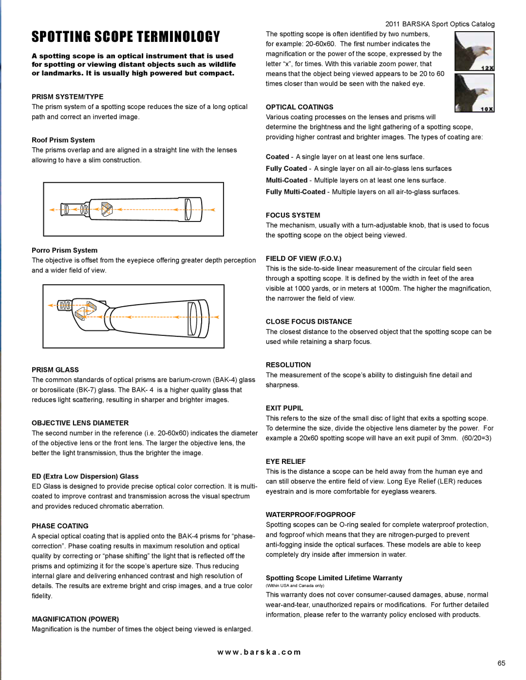Barska AC10552 Roof Prism System, ED Extra Low Dispersion Glass, Phase Coating, Spotting Scope Limited Lifetime Warranty 