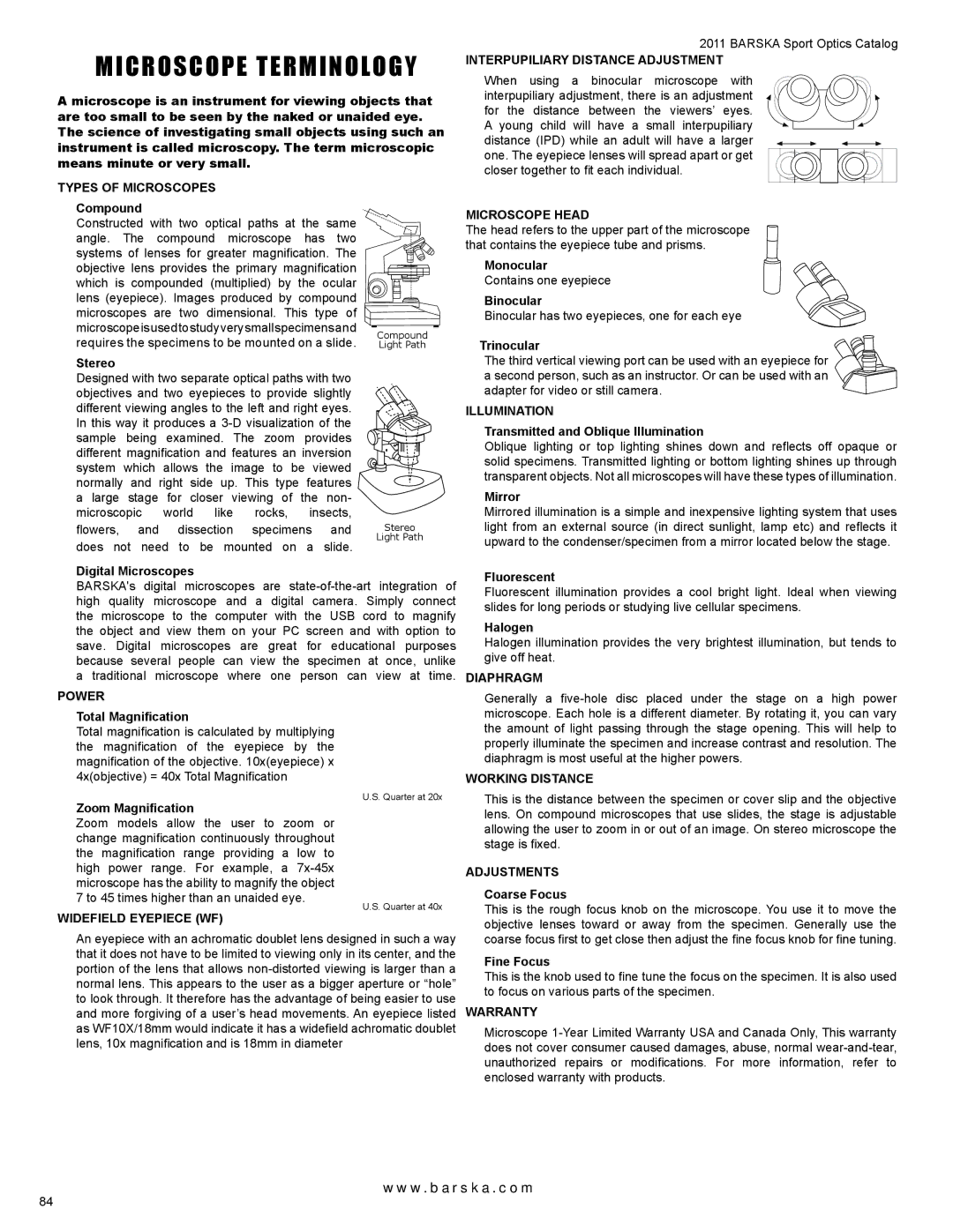 Barska AC10552 Interpupiliary Distance Adjustment, Types of Microscopes, Microscope Head, Illumination, Diaphragm Power 
