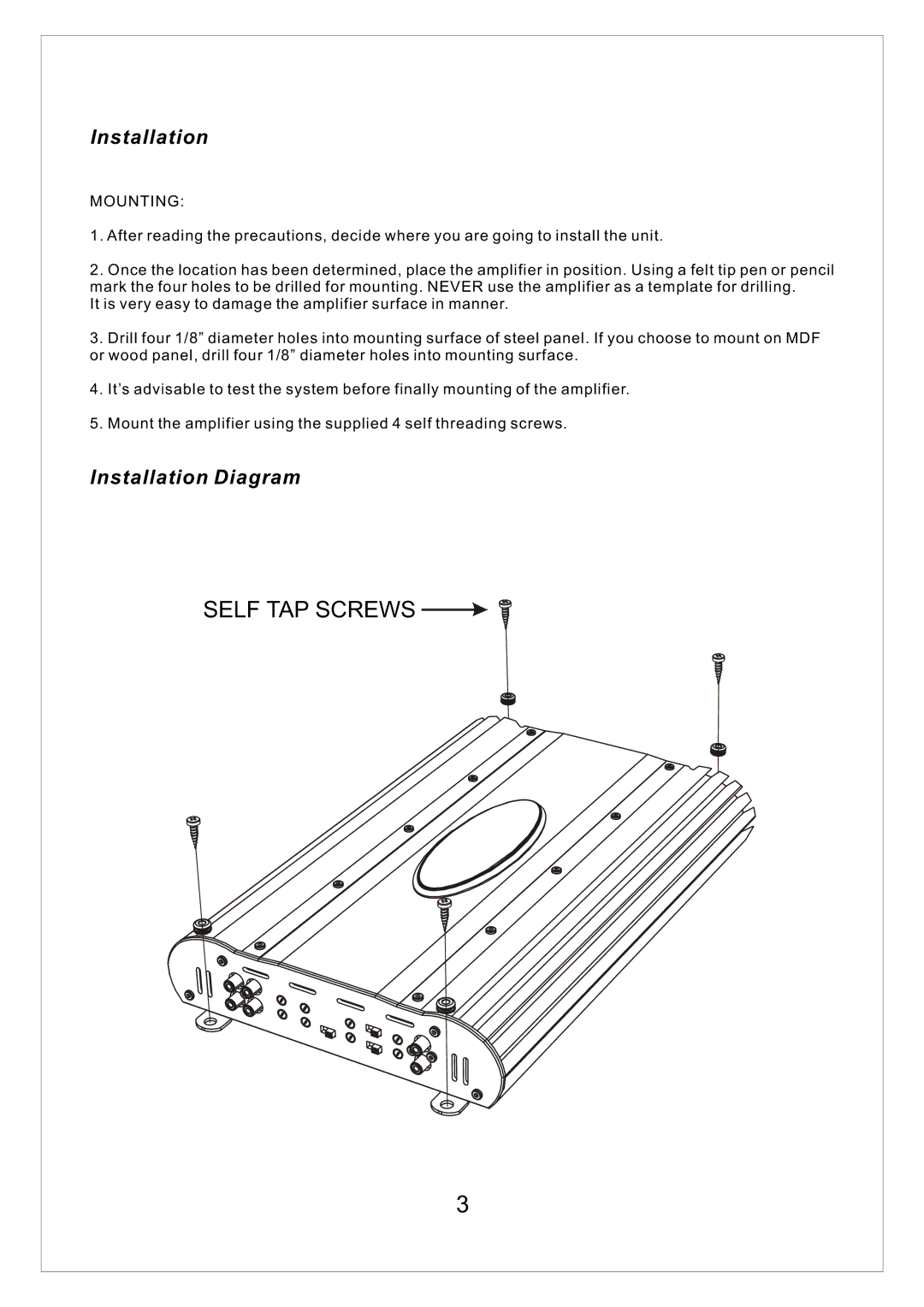 Bassworx BA3000.1D manual Installation Diagram 