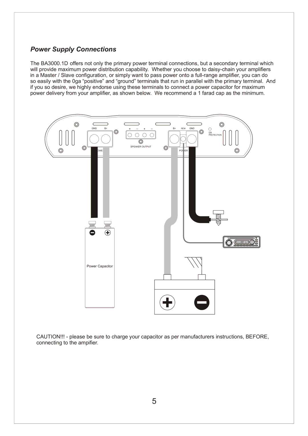 Bassworx BA3000.1D manual Power Supply Connections 