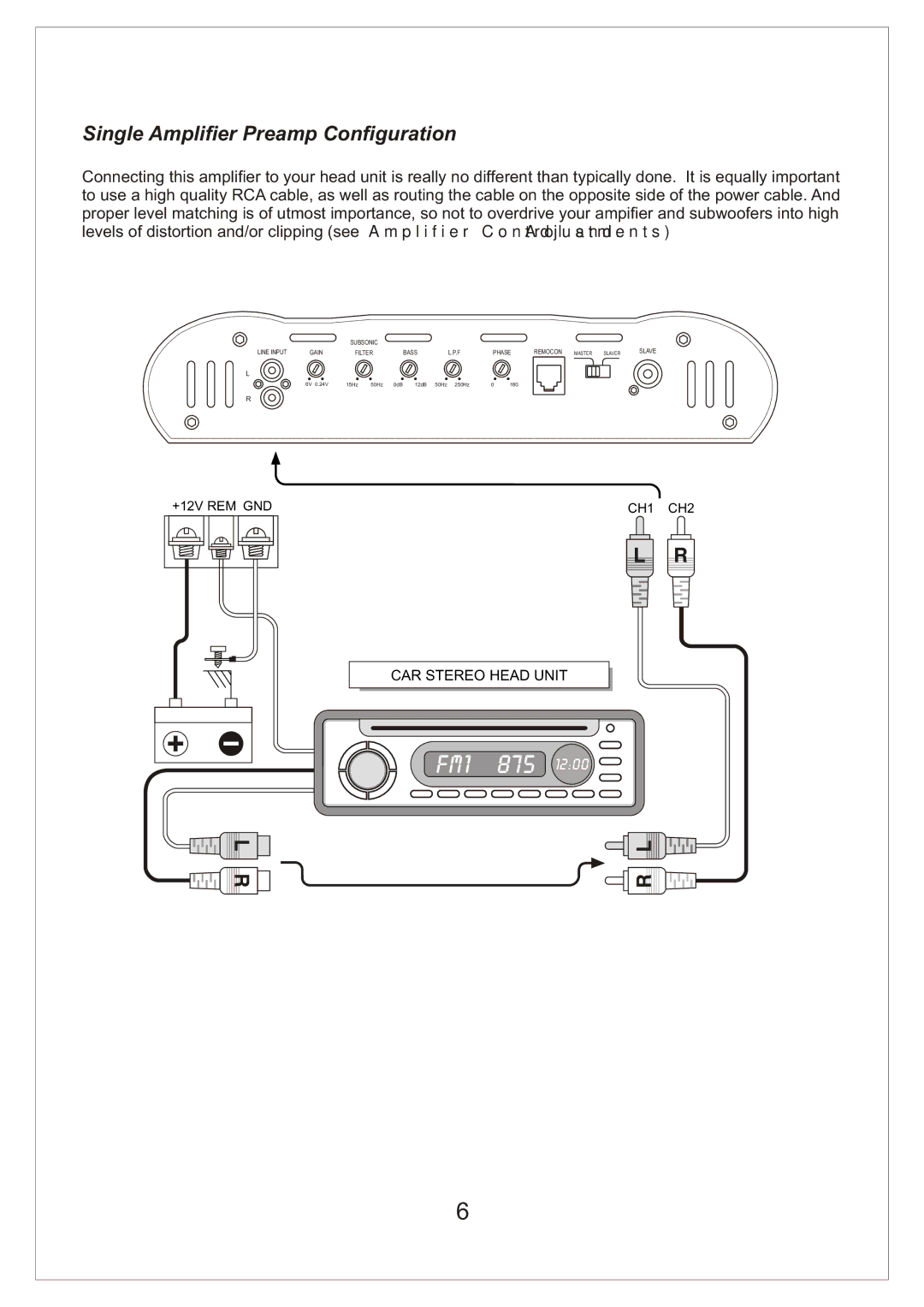 Bassworx BA3000.1D manual Single Amplifier Preamp Configuration 